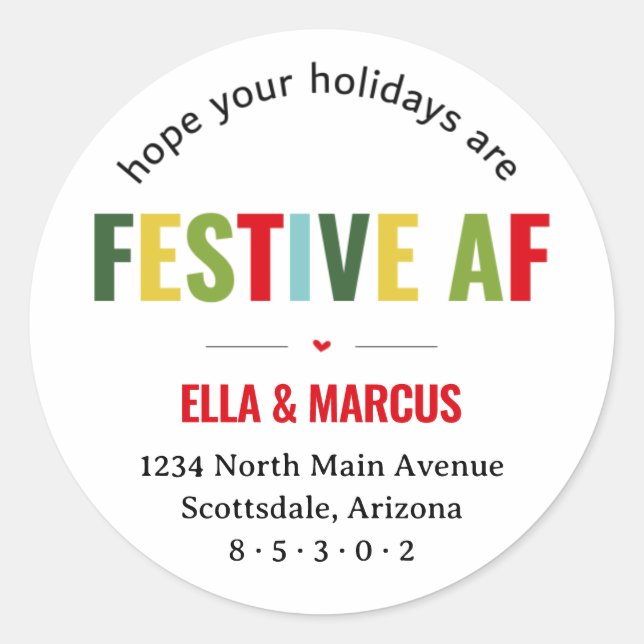 Sticker Rond Funny Festive AF Noël Adresse de retour (Devant)