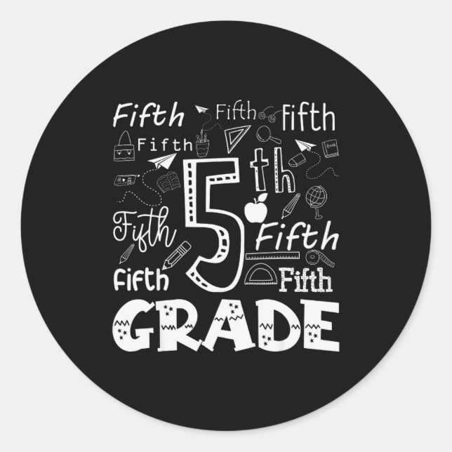 Sticker Rond Funny Fifth Grade Doodle Tygraphy Birthday Design  (Devant)