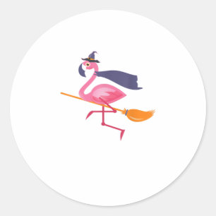 Sticker Rond Funny Flamant rose Halloween sorcière