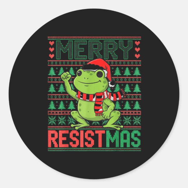 Sticker Rond Funny Frog Retro Merry Resistmas Litical Ugly Chri (Devant)