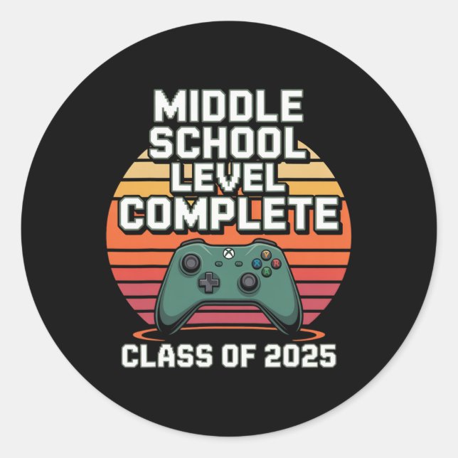 Sticker Rond Funny Gamer Graduation Cl Of 2025 Retro Style Kids (Devant)