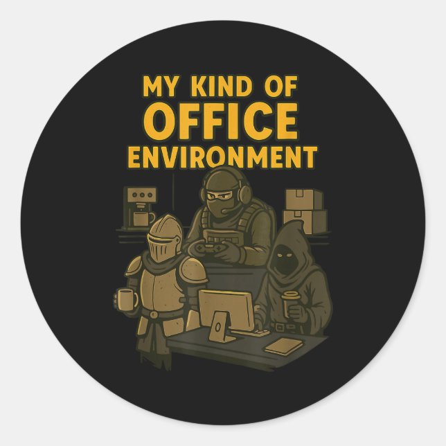 Sticker Rond Funny Gamer Office Work Sarcasm Gamer Nerd Office  (Devant)