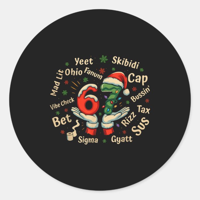 Sticker Rond Funny Gen Z Christmas 67 Meme Holiday Trendy  (Devant)