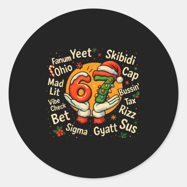 Sticker Rond Funny Gen Z Christmas 67 Meme Holiday Trendy  (Devant)