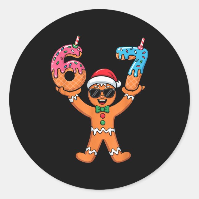 Sticker Rond Funny Gingerbread Six Seven Meme Christmas Brainro (Devant)