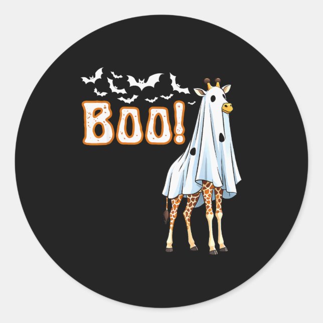 Sticker Rond Funny Giraffe Ghost Boo Shirt Cute Animal Hallowee (Devant)