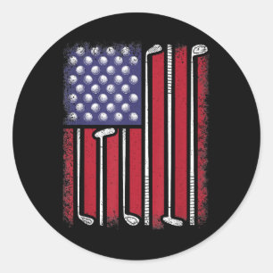 Sticker Rond Funny Golf American Flag Golf Player Vintage Golfe