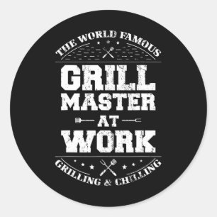 Sticker Rond Funny Grill Master Barbecue Chef Fumé Viande Lover