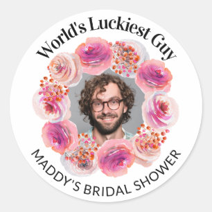 Sticker Rond Funny Groom's Face Bachelorette brillant Floral
