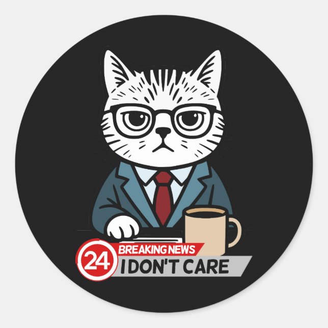 Sticker Rond Funny Grumpy Cat Breaking News Meme (Devant)