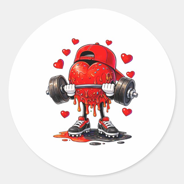 Sticker Rond Funny Gym Heart Weightlifting Fitness Workout Drip (Devant)