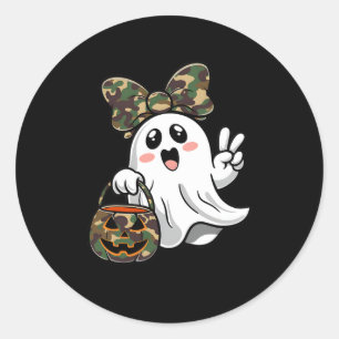Sticker Rond Funny Halloween Camouflage Camo Ghost Hello Huntin