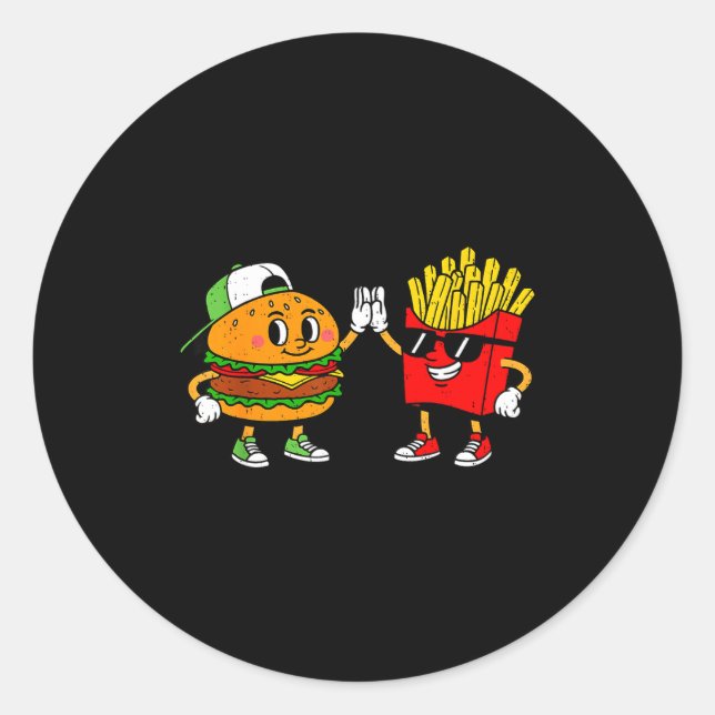 Sticker Rond Funny Hamburger French Fries Combo Snacks Fast Foo (Devant)