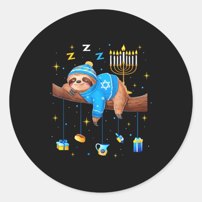 Sticker Rond Funny Hanukkah Sloth Jewish Chanukah Sleeng Hanukk (Devant)