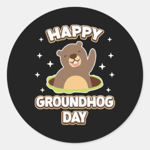 Sticker Rond Funny Happy Groundhog Day 2025