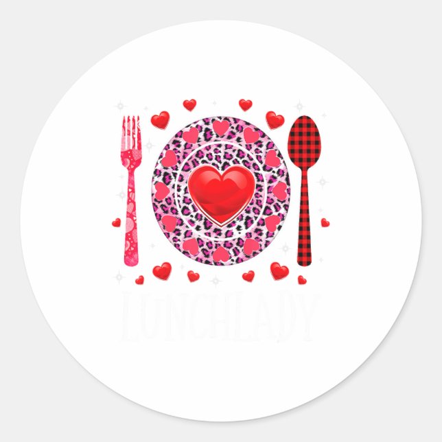 Sticker Rond Funny Happy Valentines Day Lunch Lady Leopard Hea  (Devant)