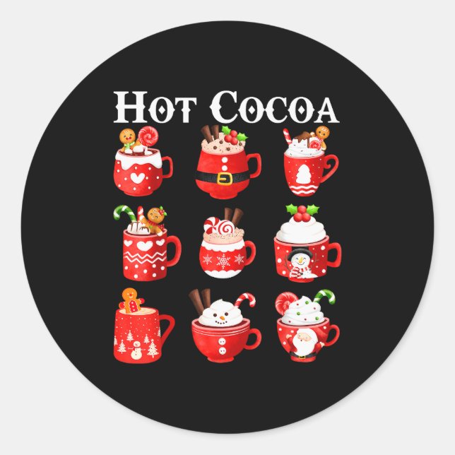 Sticker Rond Funny Hot Cocoa Santa Elf C Merry Christmas Pajama (Devant)