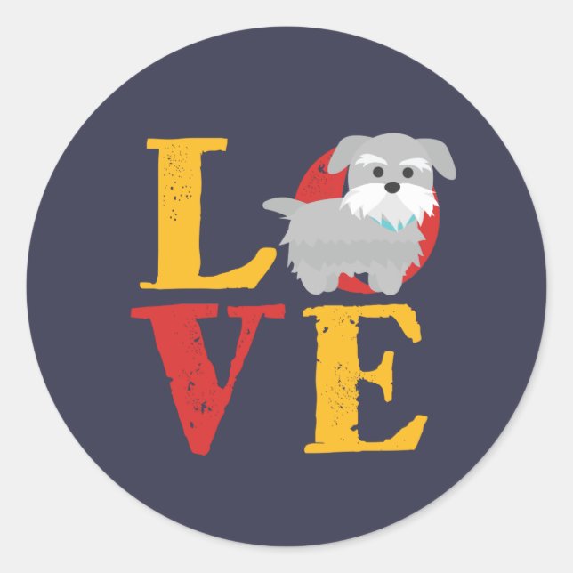 Sticker Rond Funny I Love Miniature Schnauzer I Heart Amoureux  (Devant)