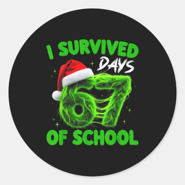 Sticker Rond Funny I Survived 67 Days Of School Christmas Kids  (Devant)