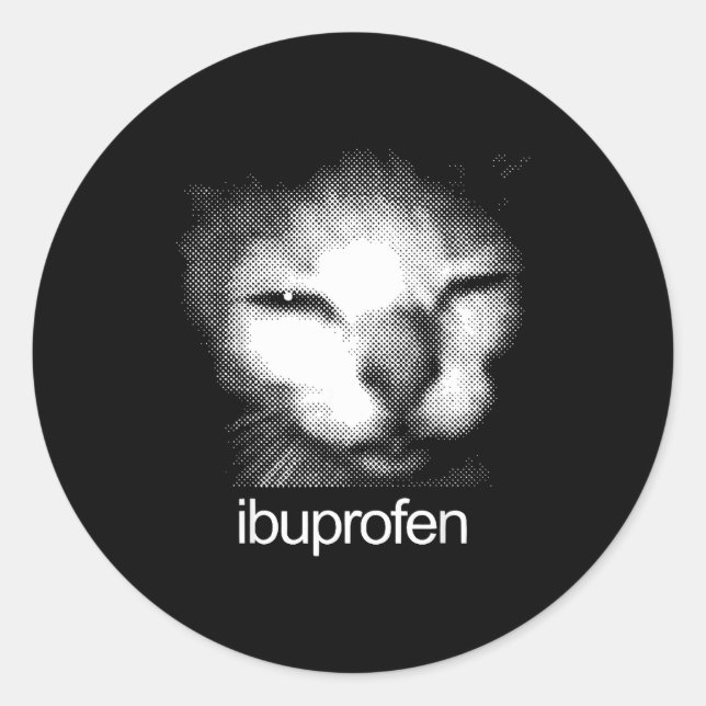 Sticker Rond Funny Ibuprofen Cat Meme Retro Ugly Cat Face Mens  (Devant)