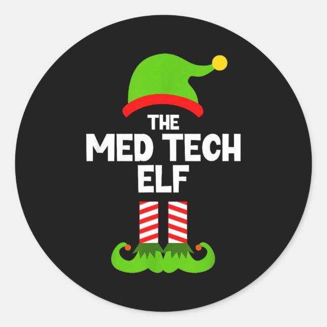 Sticker Rond Funny I'm The Med Tech Elf Christmas Xmas Medical  (Devant)