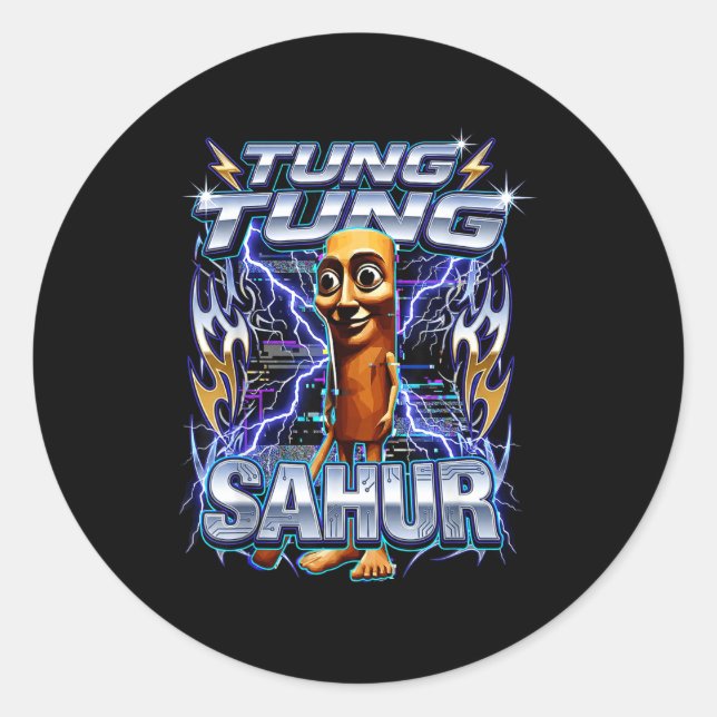 Sticker Rond Funny Italian Brainrot Tung Tung Tung Sahur  (Devant)