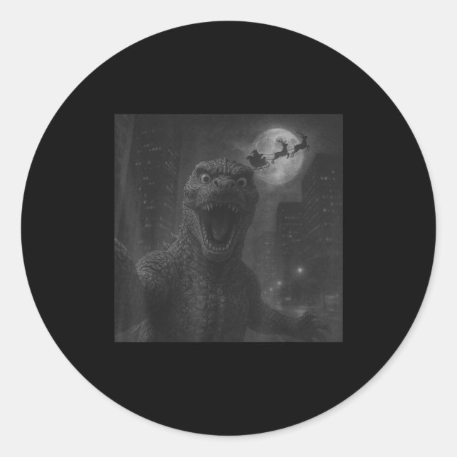 Sticker Rond Funny Japanese Kaiju Selfie Santa Christmas Men Bo (Devant)