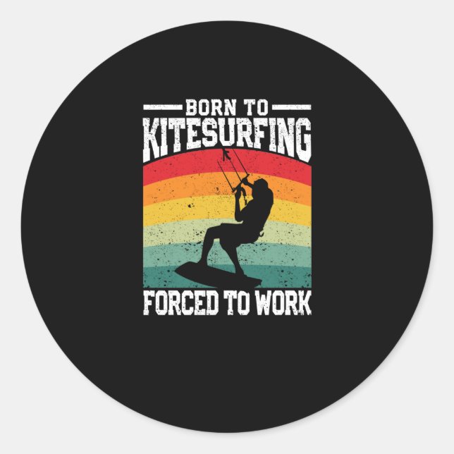 Sticker Rond Funny Kite Surf Board Né Pour Kitesurf (Devant)