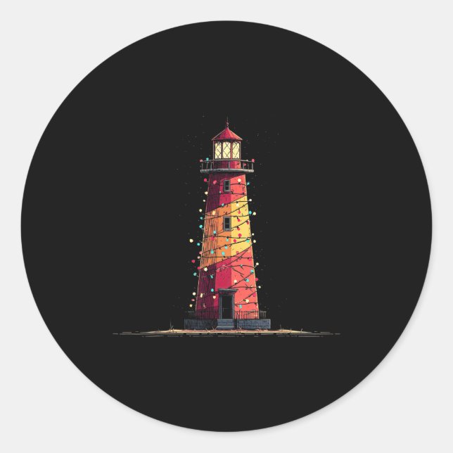 Sticker Rond Funny Lighthouse Christmas Graphics Lights Lover  (Devant)