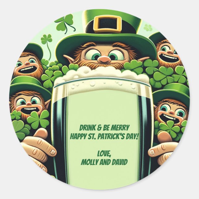 Sticker Rond Funny Lucky Leprechauns St. Patrick's Day Party (Devant)