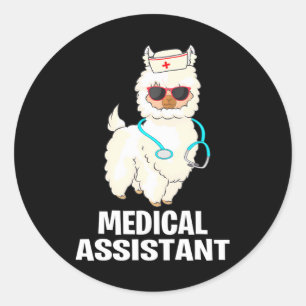 Sticker Rond Funny MA Certified Médicale Assistant Llama