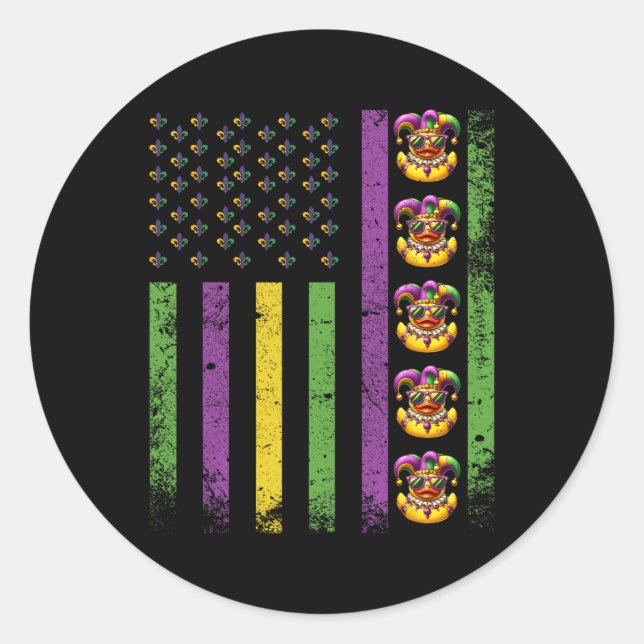 Sticker Rond Funny Mardi Gras Canards Drapeaux Usa Perles Drape (Devant)