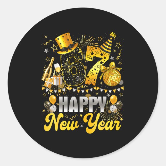 Sticker Rond Funny Meme 67 Happy New Year 2026 Six Seven Family (Devant)