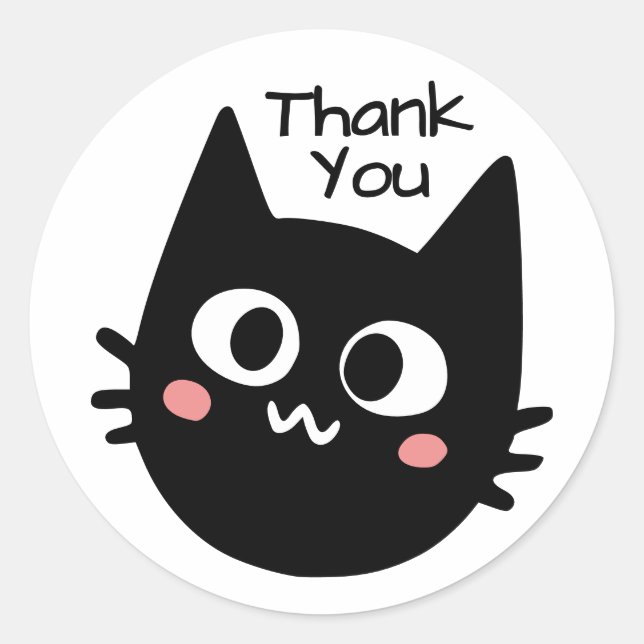 Sticker Rond Funny Merci de chat noir (Devant)
