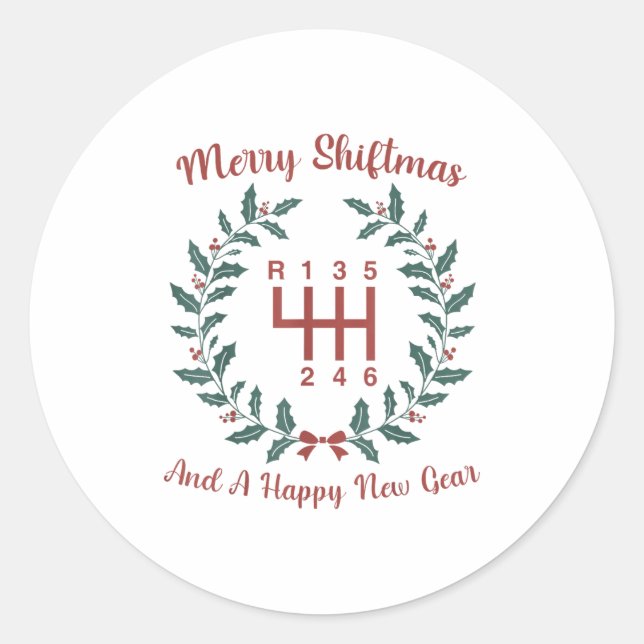 Sticker Rond Funny Merry Shiftmas And A Happy New Quote Mechani (Devant)