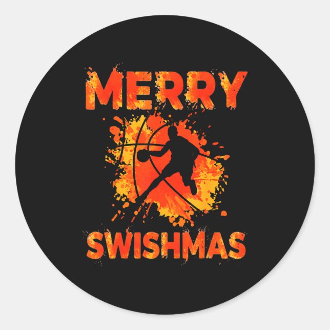 Sticker Rond Funny Merry Swishmas Ugly Christmas Basketball Pla (Devant)