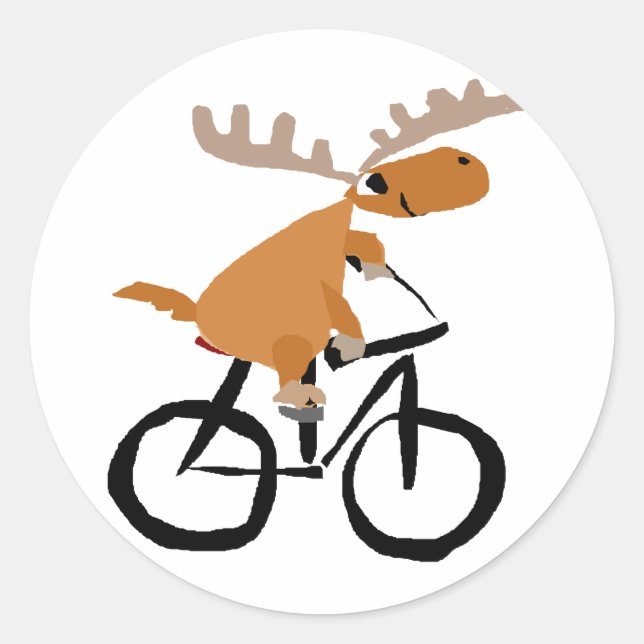 Sticker Rond Funny Moose équitation Vélo art original (Devant)