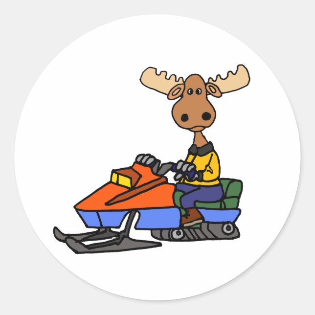 Sticker Rond Funny Moose Motoneige (Devant)