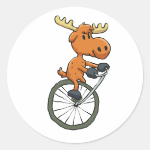 Sticker Rond Funny Moose on monocycle choose backgror
