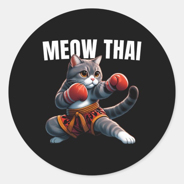 Sticker Rond Funny Muay Thai Cat Meow Thai Boxe Martial Art K (Devant)