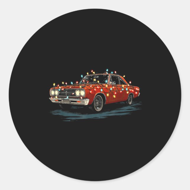 Sticker Rond Funny Muscle Car Christmas Graphics Lights Lover  (Devant)
