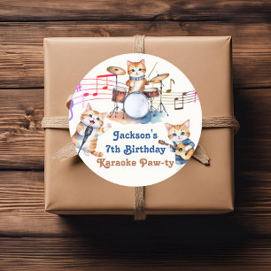 Sticker Rond Funny Musical Cats Karaoke Anniversaire de enfant 