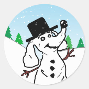Sticker Rond Funny Noël Amoureux des chiens de vacances Snowman