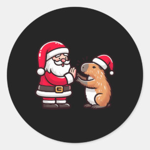 Sticker Rond Funny Noël Père Noël Capybara High-fiving X