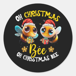 Sticker Rond Funny Oh Christmas Bee Santa Hat Beekeeper Beekeep