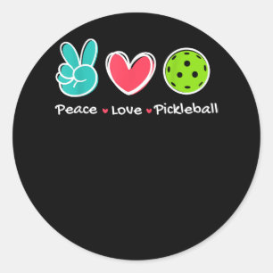 Sticker Rond Funny Peace Love Pickleball Court Jouer Loves Pick