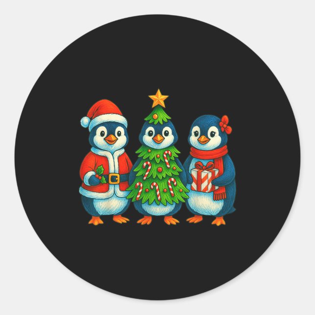 Sticker Rond Funny Penguin Christmas Lights Penguin Cute Xmas H (Devant)