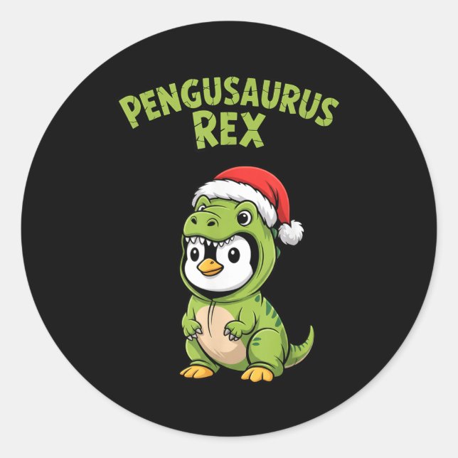 Sticker Rond Funny Penguin T-rex Costume Christmas Kids Boys  (Devant)