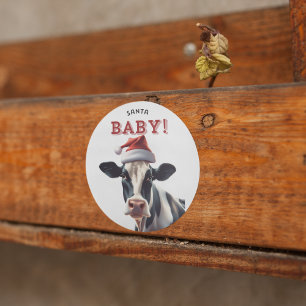 Sticker Rond Funny Père Noël bébé Noël Holstein vache