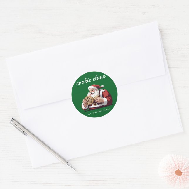 Sticker Rond Funny Père Noël Cookie Claus Festive (Enveloppe)